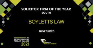 Boyletts Law shortlisted at the wills and probate awards for solicitor firm of the year